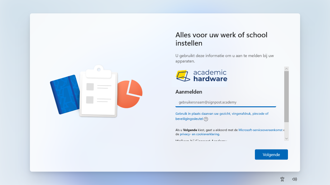 Startscherm bij heropstarten computer bij eerste ingebruikname